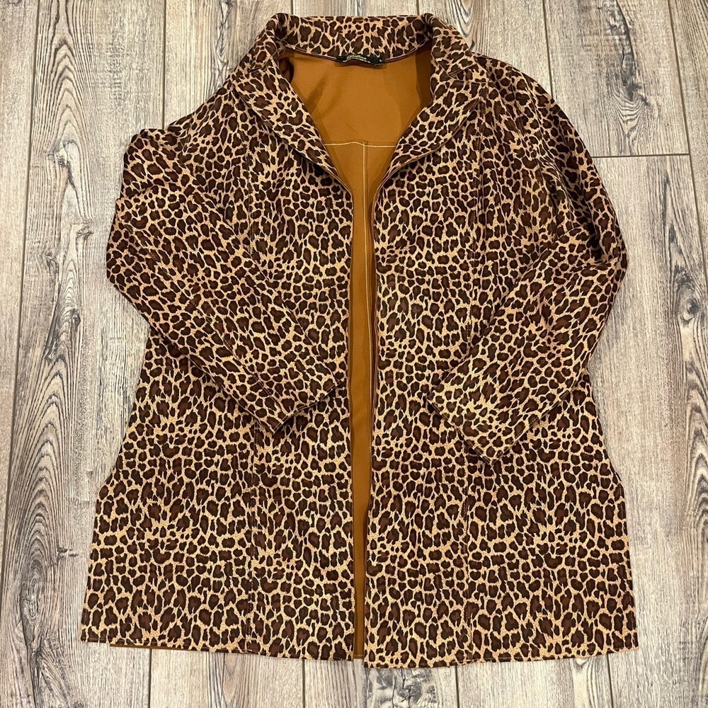 Bellima Leopard Print Open-Front Jacket – Size L – Brown Animal Print Coat